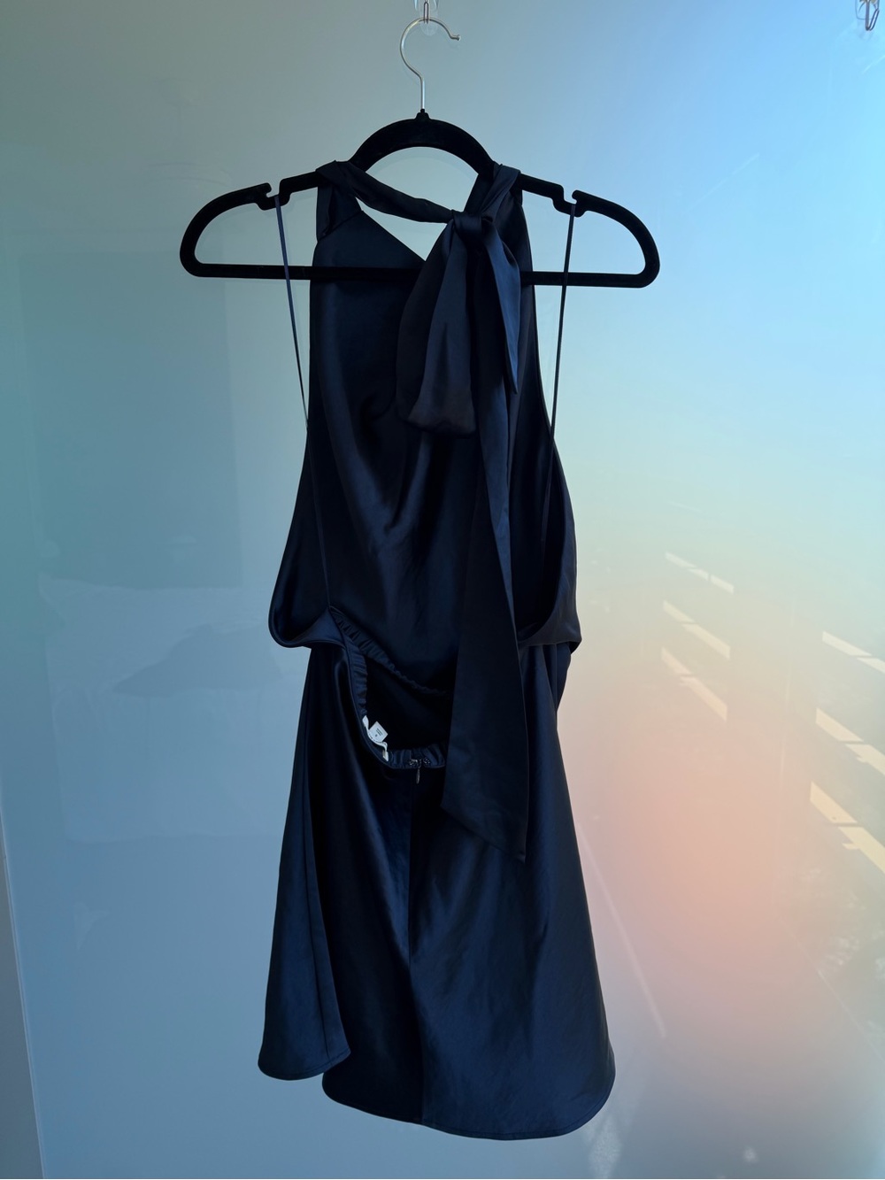 Open Edit Navy Satin Backless Summer Mini Dress - Picture 3 of 4